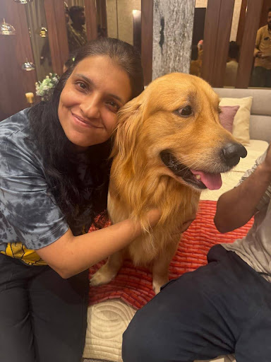 Golden Retriever on set during Hiranandani Arena brand film shoot - Orange Videos